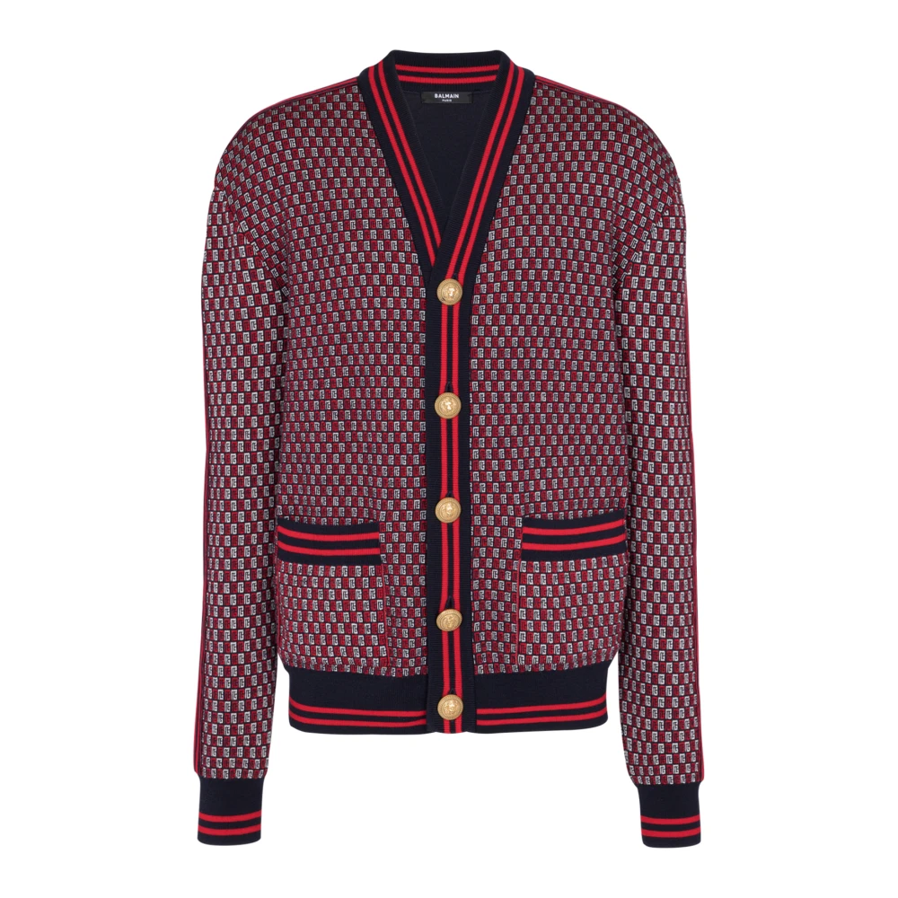 Balmain Men's Multicolor Monogrammed Wool Cardigan - Cardigans - L - Knitwear