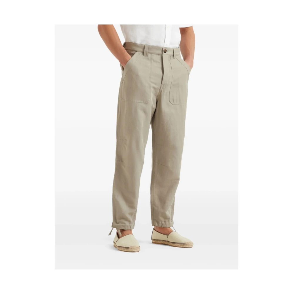 BRUNELLO CUCINELLI Beige Broek met Knoopsluiting Brown Heren