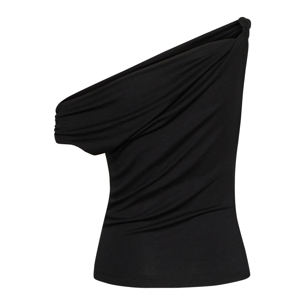 My Essential Wardrobe Elegante One-Shoulder Zwarte Top Blouse Black Dames