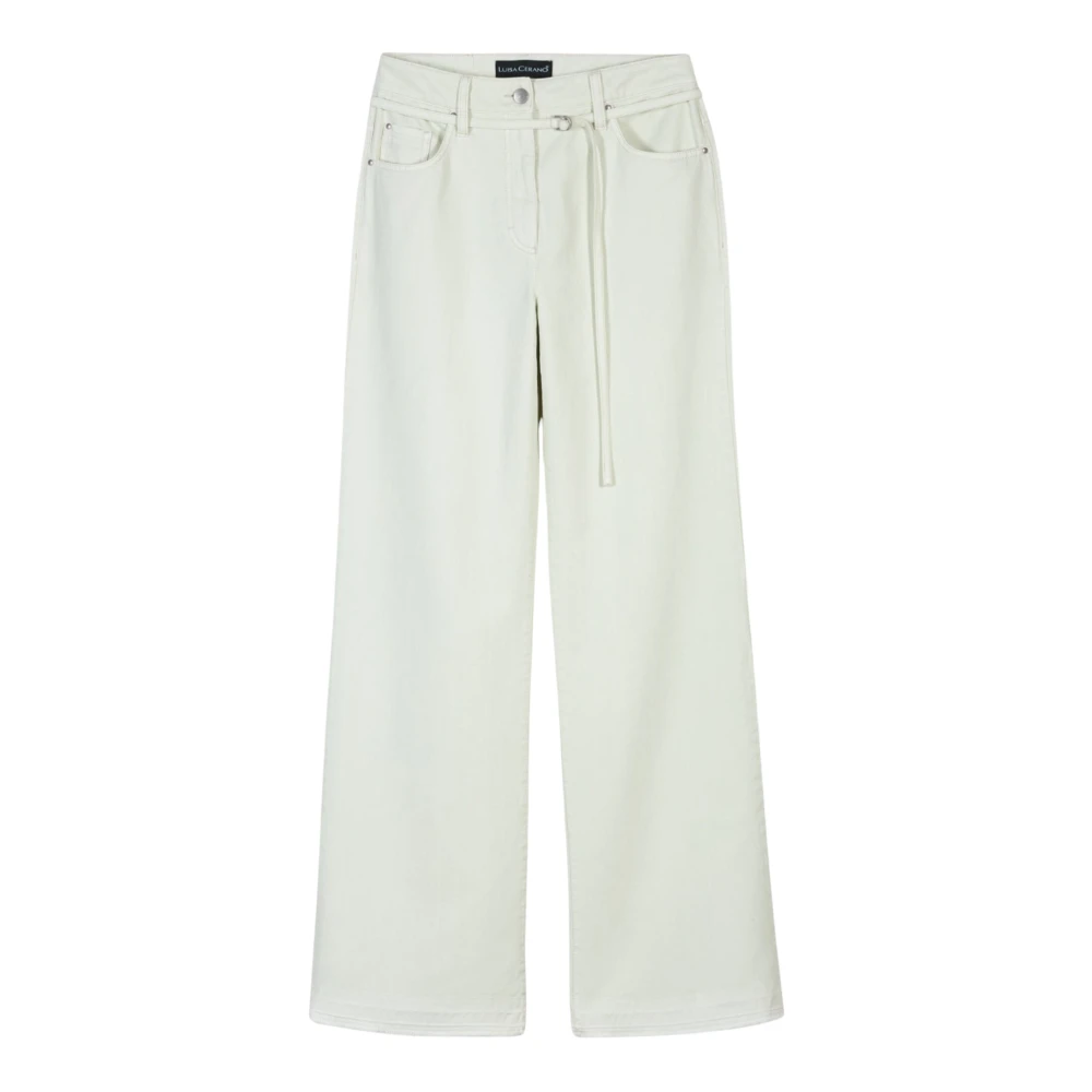 Luisa Cerano Women's Green Wide Trousers, Xl, Wideleg Denim With Tie Belt