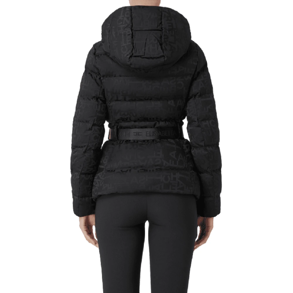 Elisabetta Franchi Zwarte gewatteerde jas met riem Black Dames