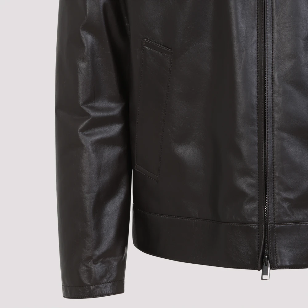 Brioni Bruine Leren Jas Verfijnde Stijl Brown Heren
