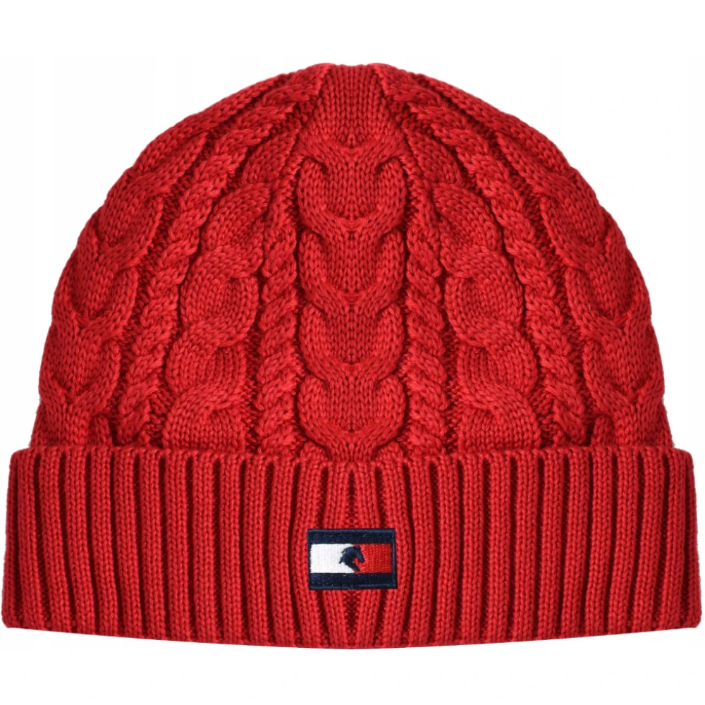 Tommy Hilfiger Röd Broderad Vinter Beanie Mössa Red, Dam