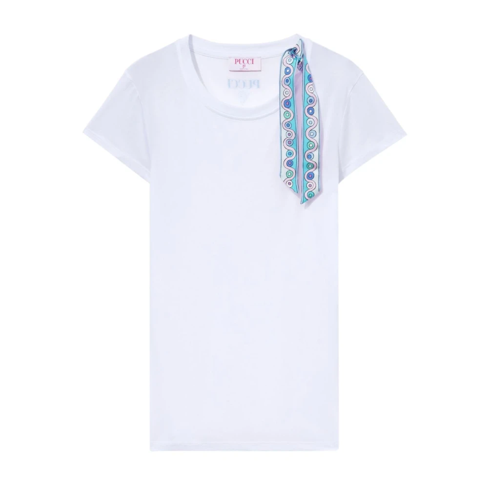 EMILIO PUCCI Witte Jersey T-shirt met Lintdetail White Dames