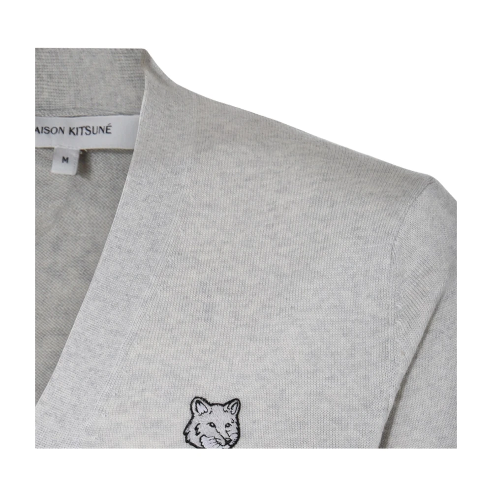 Maison Kitsuné Grijze Wollen Gebreide Trui met Logo Gray Heren