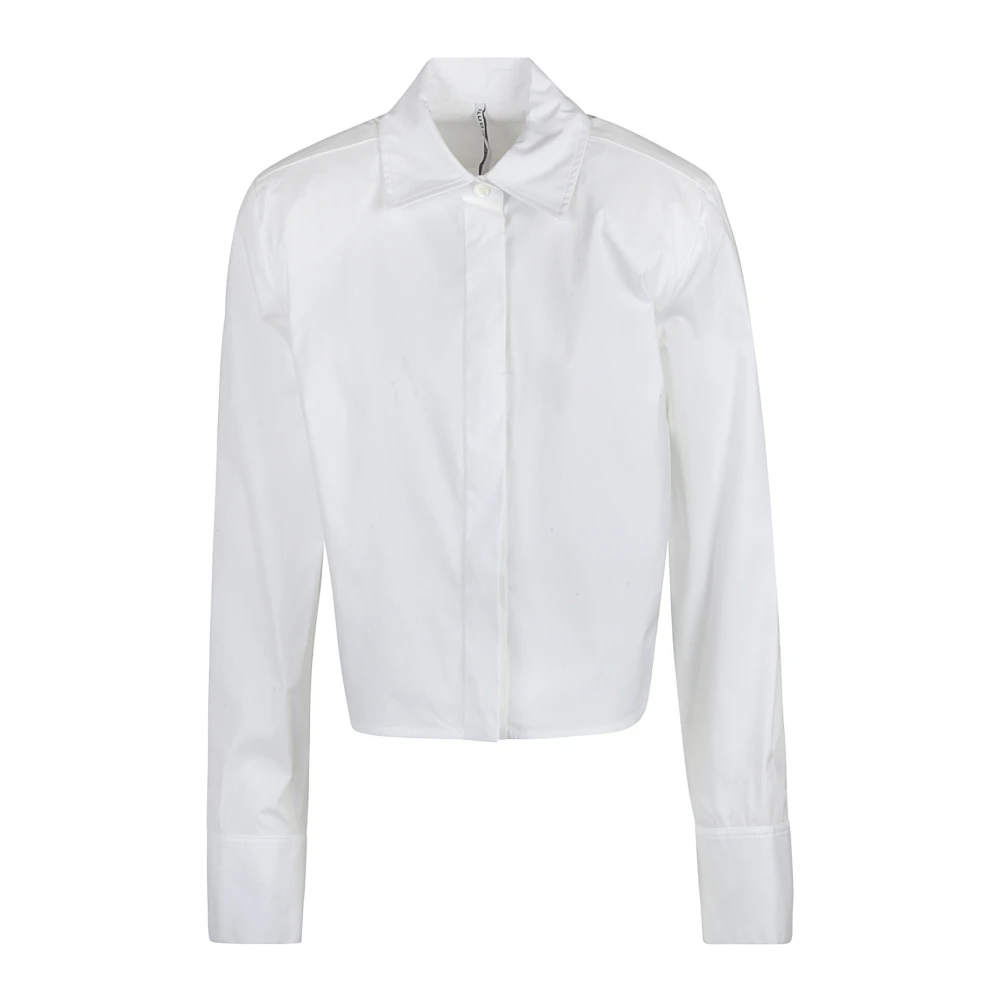 Liviana Conti Crop Poplin Shirt met Gewatteerde Bandjes White Dames