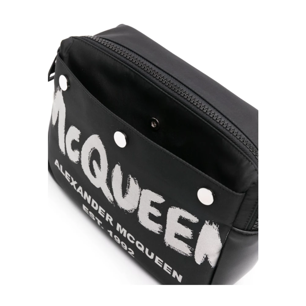 alexander mcqueen Zwarte Leren Schoudertas met Logoprint Black Heren
