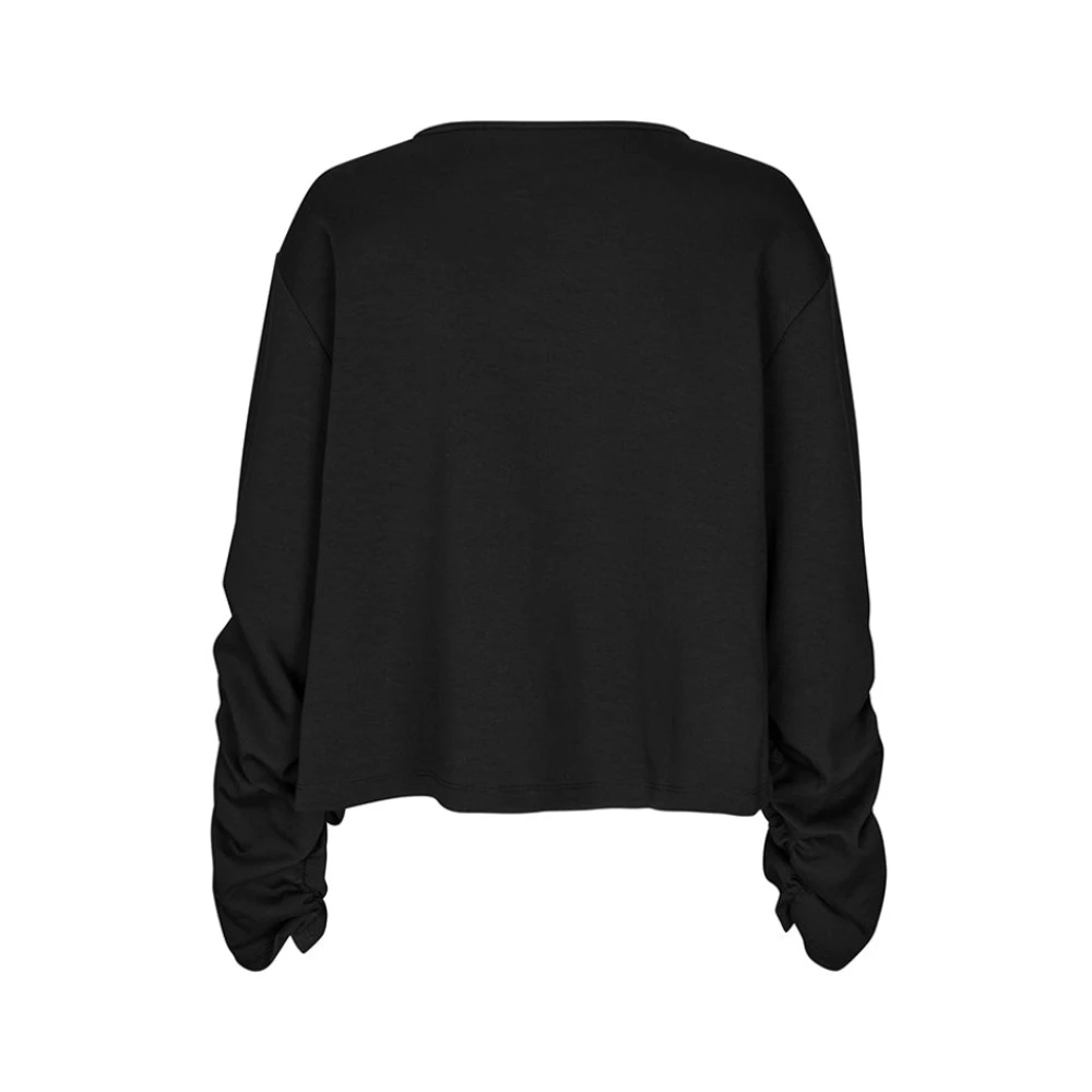 MbyM Zwarte Jersey Vest Top met Geplooide Mouwen Black Dames