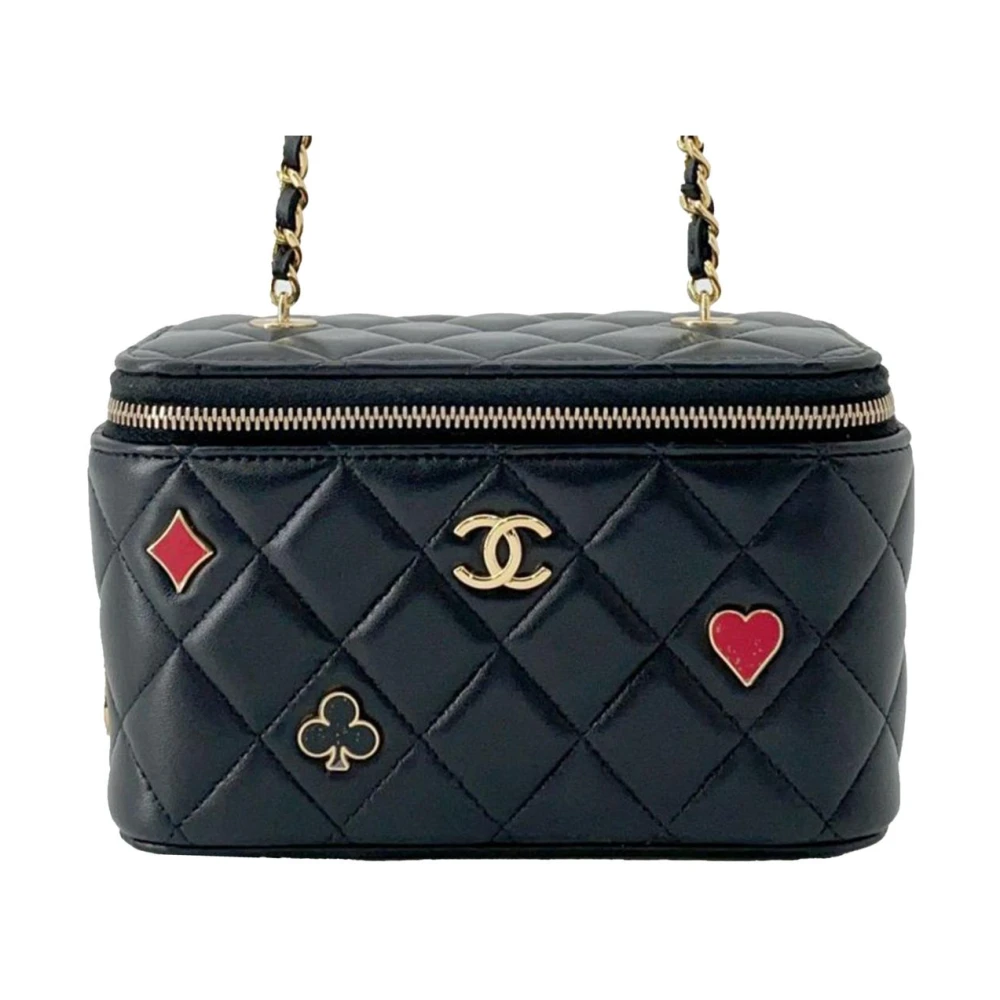 Chanel Vintage Women's Black Vintage Cross Body Bags, One Size, Pre-Owned Quilted Leather Vanity Case