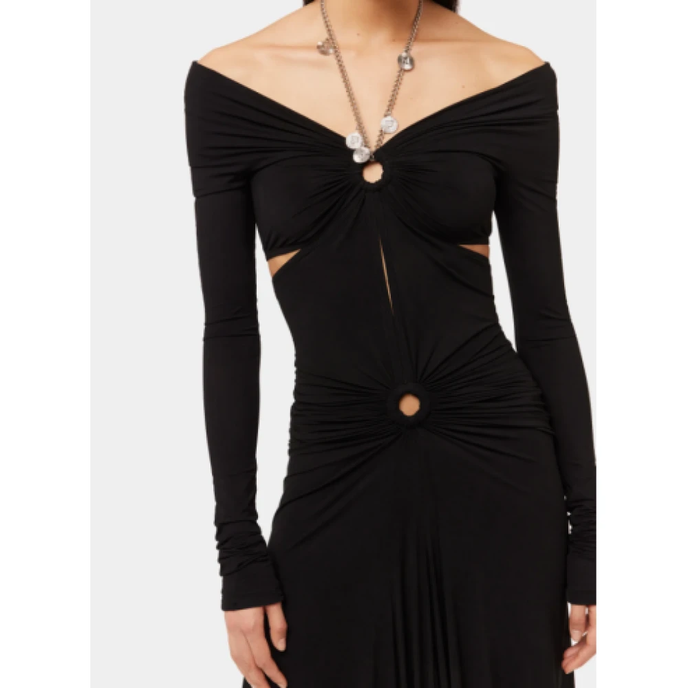 Paco Rabanne Zwarte Jersey Lange Jurk Black Dames