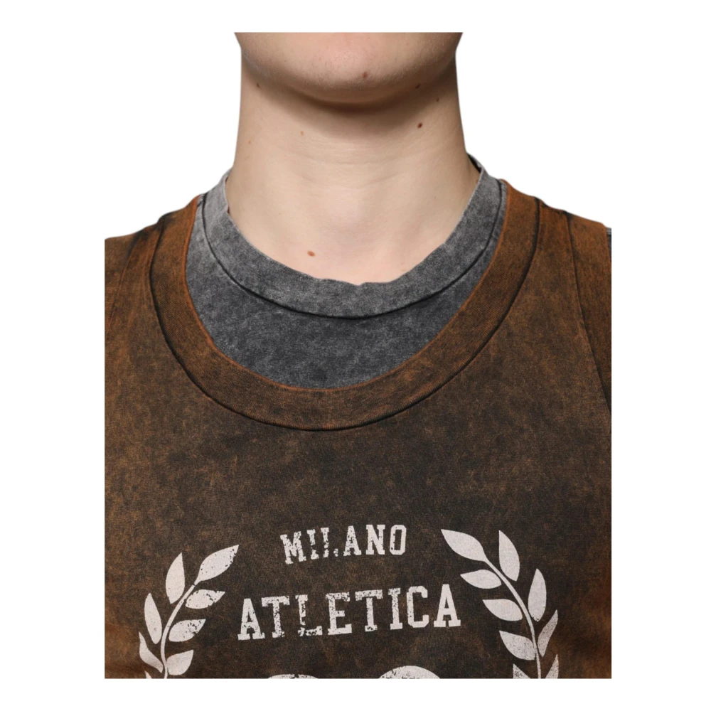 Dolce & Gabbana Bruine Katoenen Crew Neck Mouwloos T-shirt Brown Heren