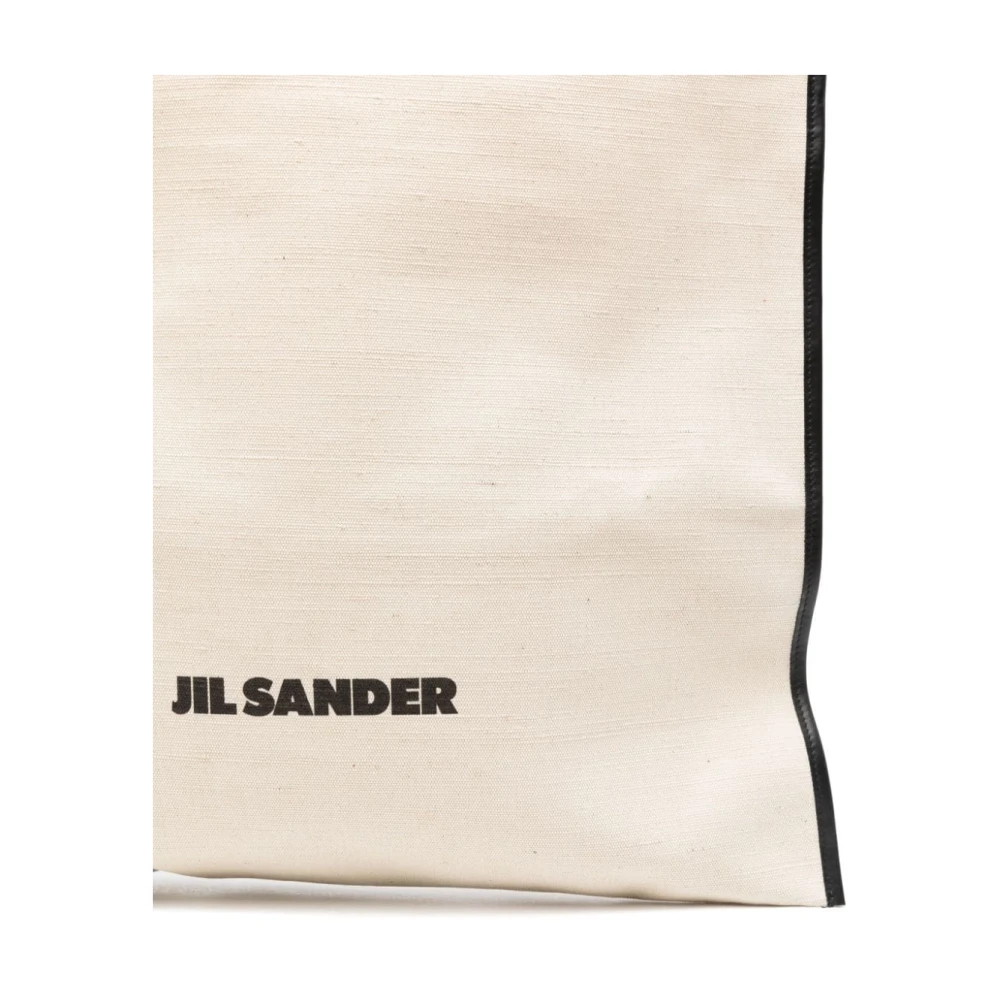 Jil Sander Canvas Leren Tote Tas Zwart White Dames