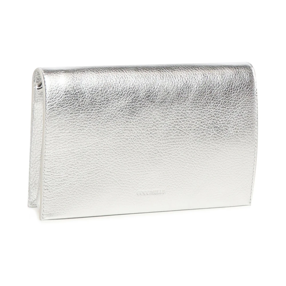 Coccinelle Zilveren Leren Schoudertas met Magneetsluiting Gray Dames