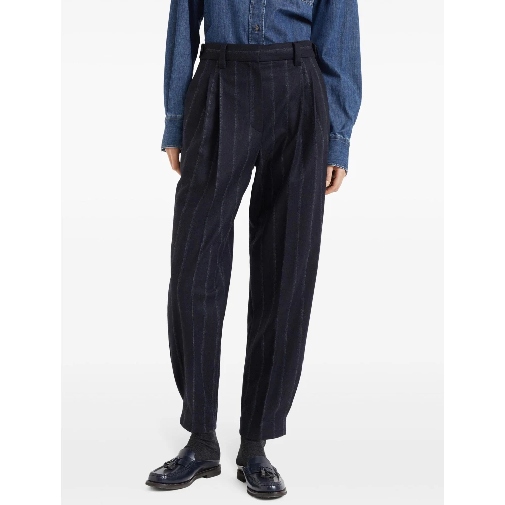 BRUNELLO CUCINELLI Blauwe Wol Pinstripe Broek Blue Dames