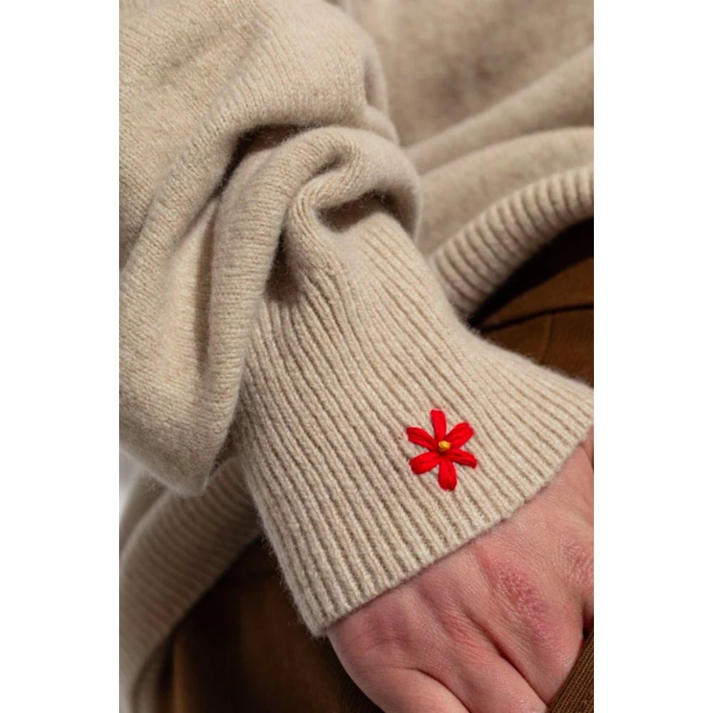TORY BURCH Geborduurde V-hals Wollen Trui Beige Dames