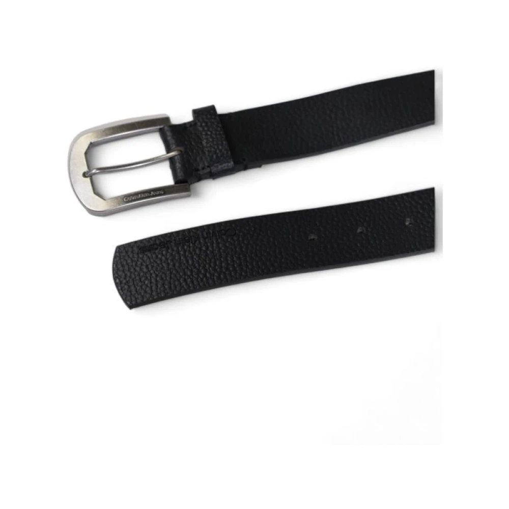 Calvin Klein Zwarte Leren Riem voor Mannen Black Heren