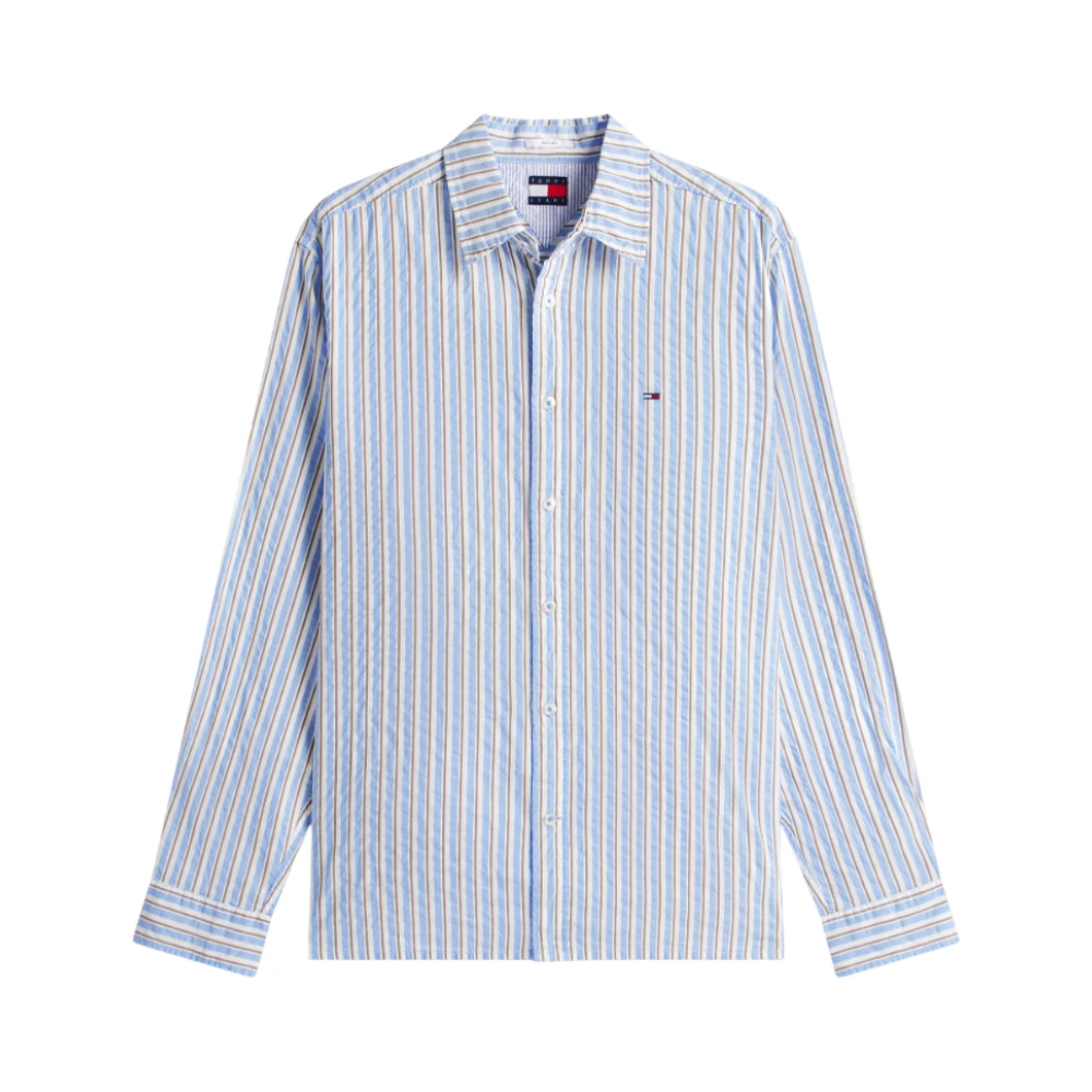 Tommy Jeans Men's Blue Relaxed Fit Stripe Seersucker Shirt - Casual Shirts - L - Shirts