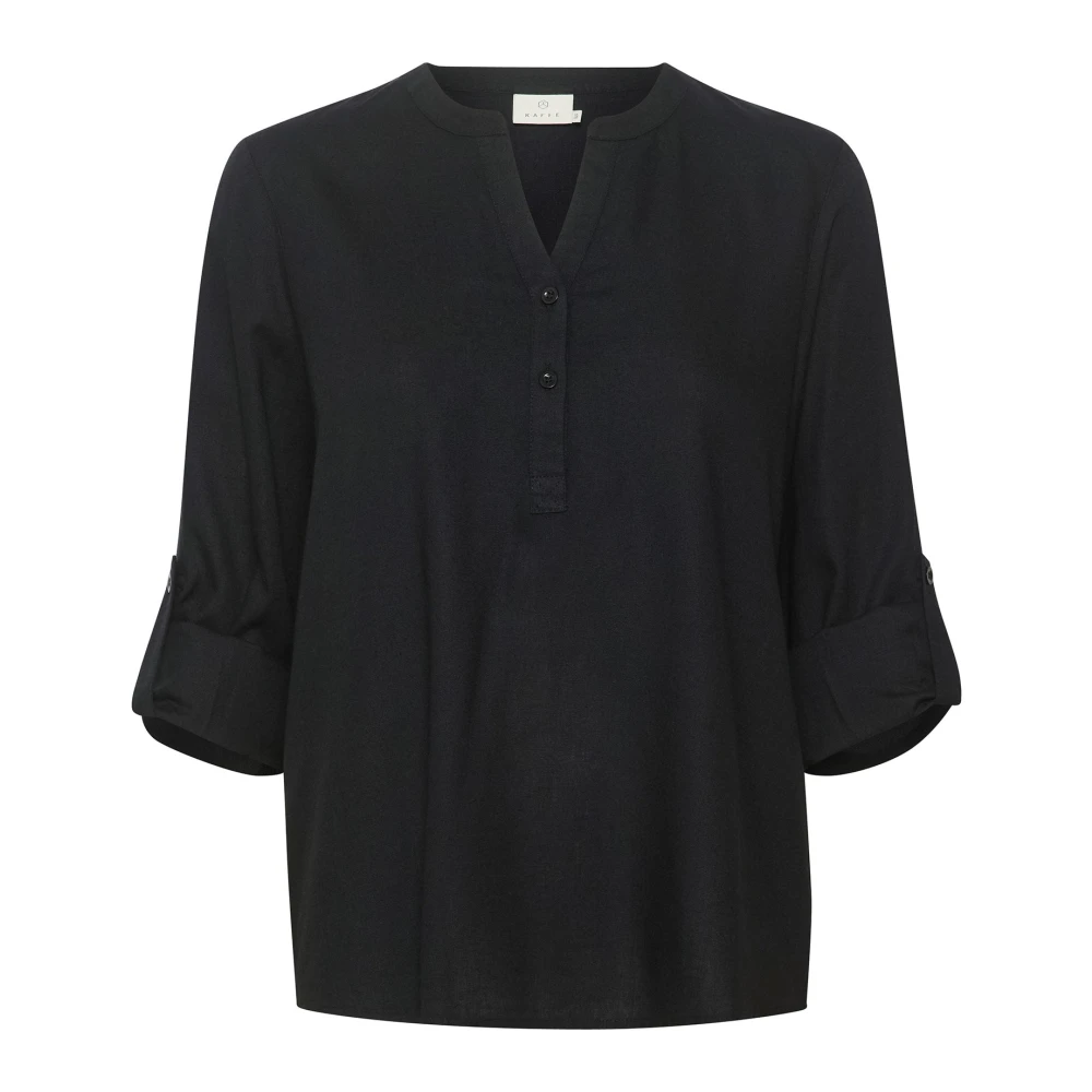 Kaffe Vrouw Zwart E Diepe Blouse Met V-Hals