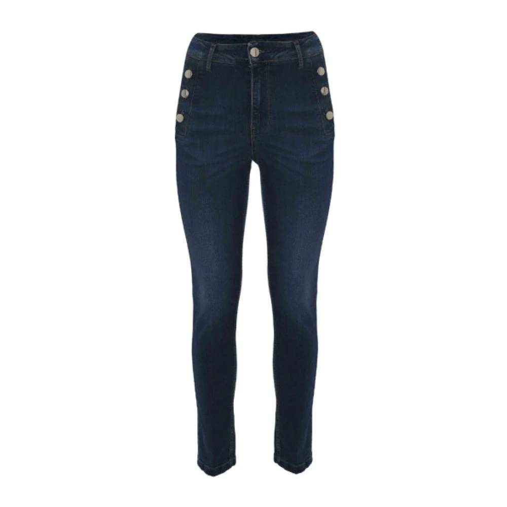 Kocca Klassiska Skinny Jeans med Dekorativa Knappar Blue, Dam