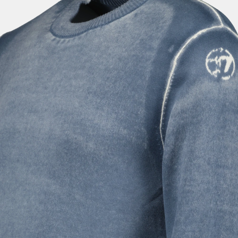 Diesel Blauwe Gewassen Katoenen Omgekeerde Print Trui Blue Heren