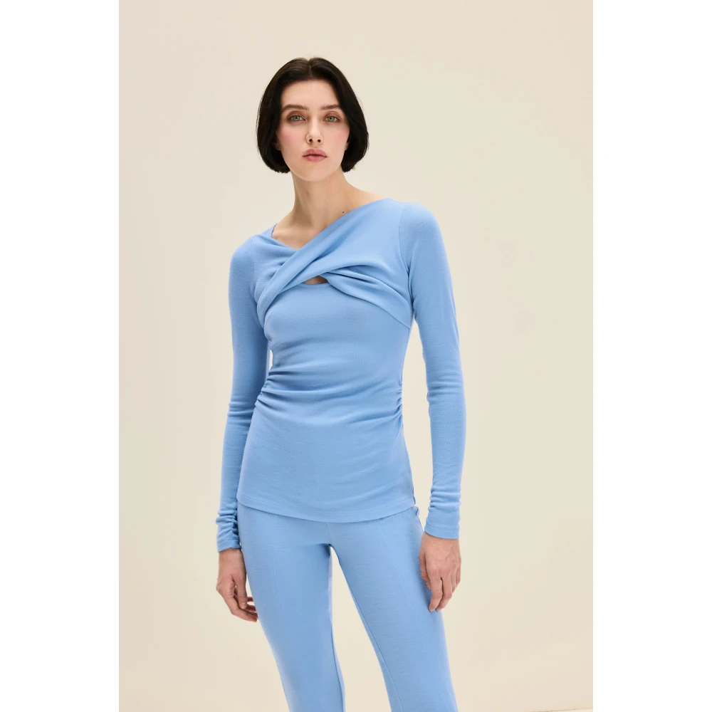 Jaaf Arctic Blue Wollen Top met Gedraaide Voorkant Blue Dames