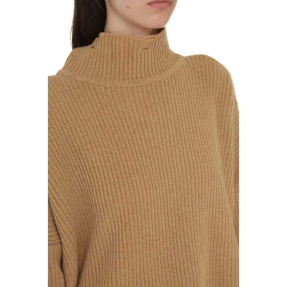 pinko Geribbelde gebreide coltrui met versleten details Beige Dames