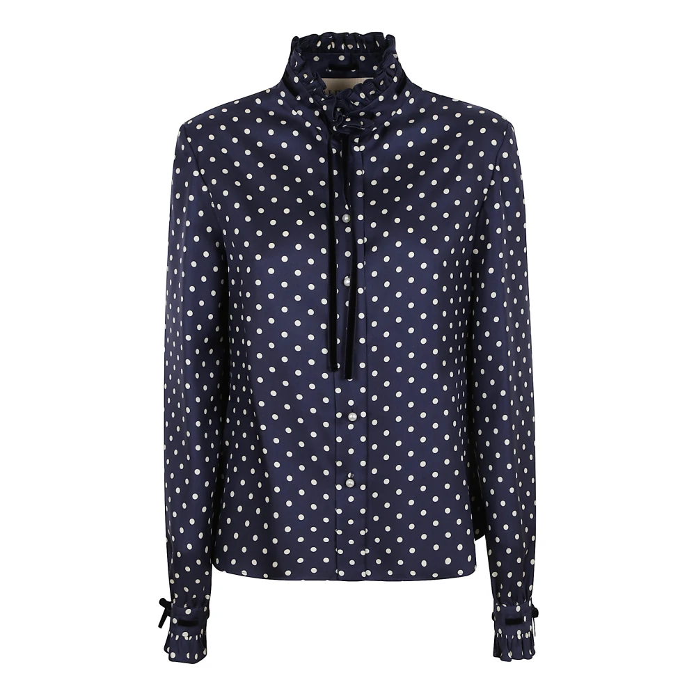 Valentino Garavani Women's Blue Patterned Twill Shirt With Polka Dots