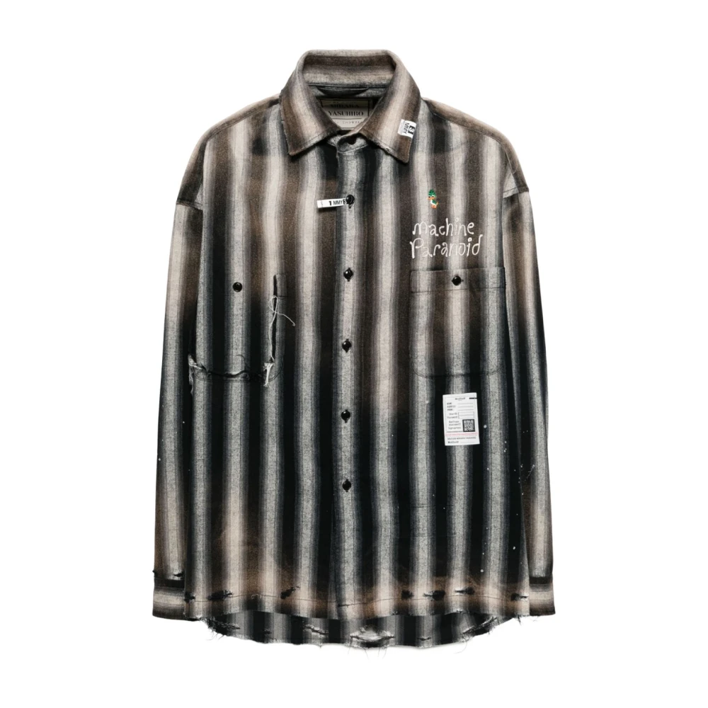 Maison Margiela Zwart Geborduurd Streep Print Shirt Black Heren