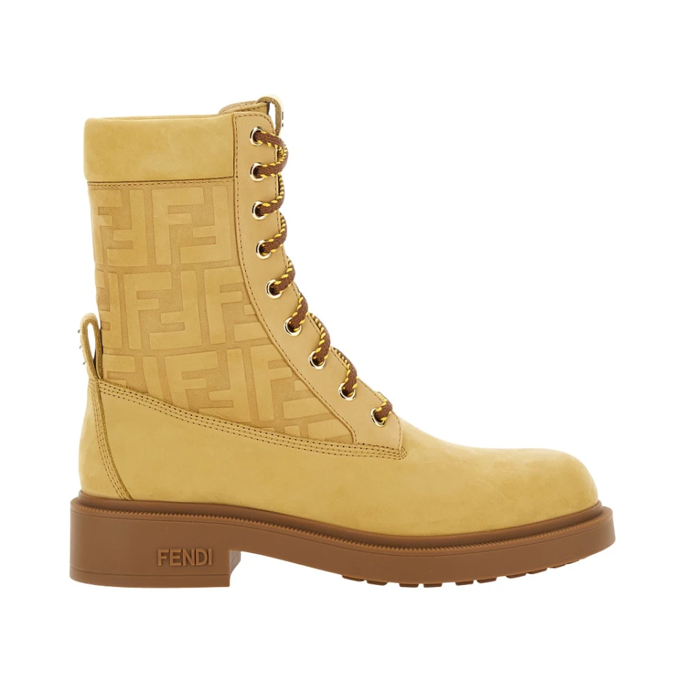 Fendi Women's Beige Filo Combat Boot - Lace-Up Boots - 4 Uk - Shoes