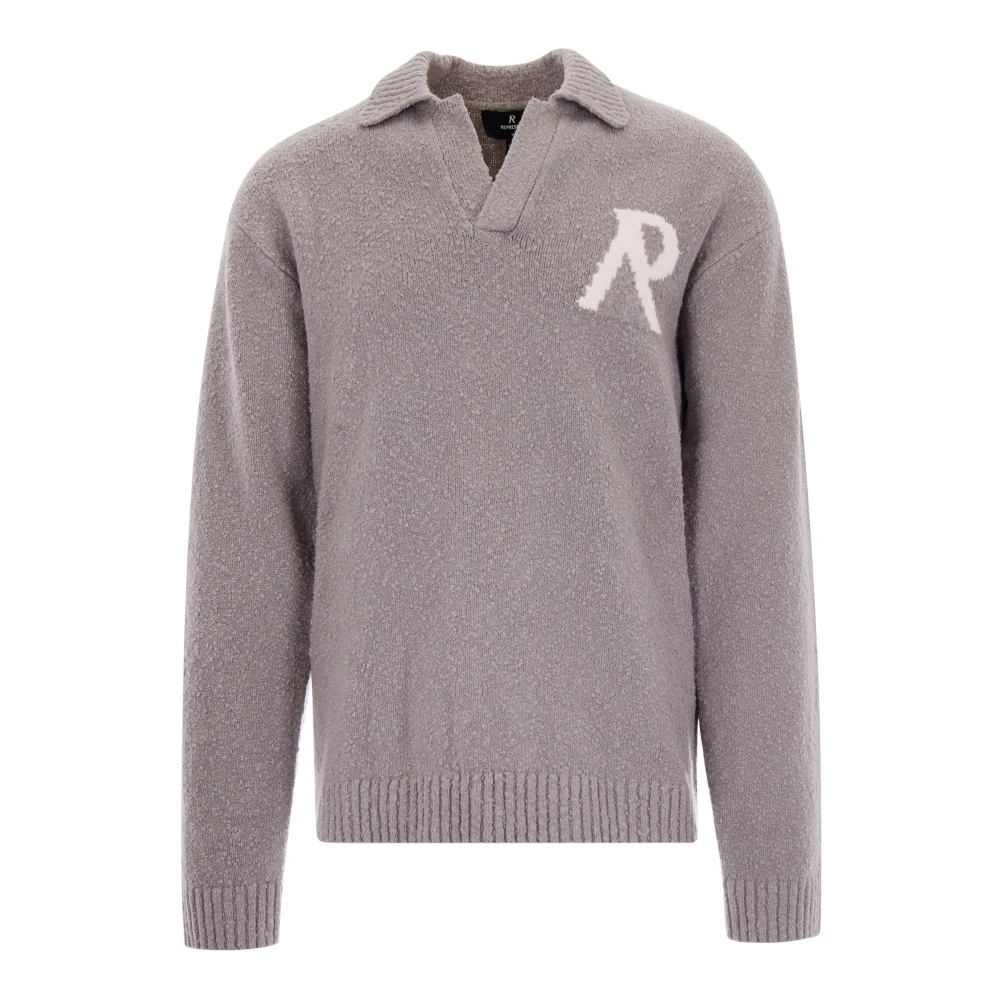 Represent Men's Gray V-Neck Knitwear, L, Polo Collar Jumper