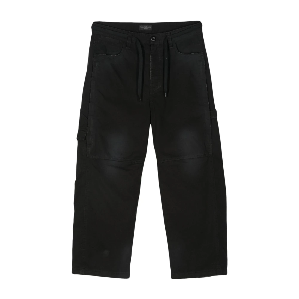 Balenciaga Zwarte Katoenen Ripstop Trekkoord Broek Black Heren