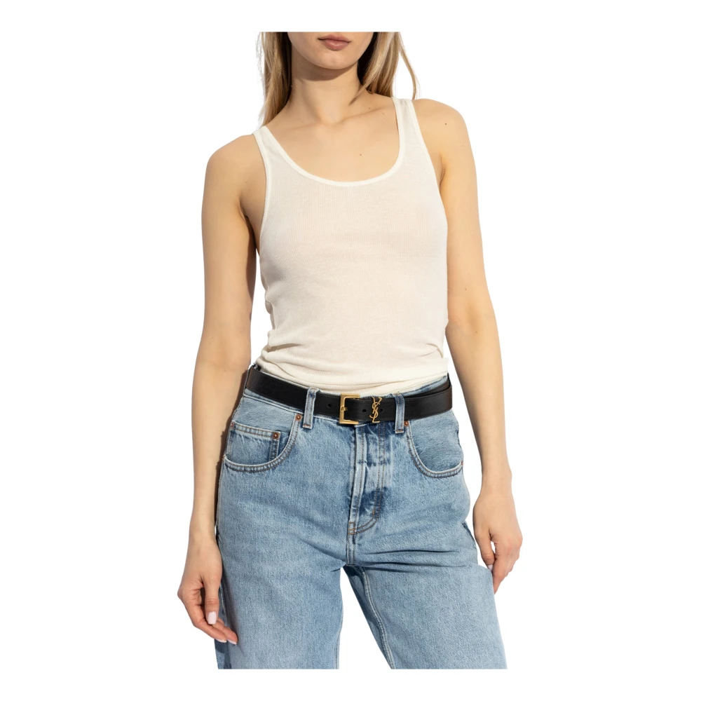 Saint Laurent Ronde Hals Tanktop Beige Dames
