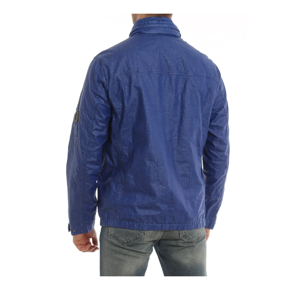 C.P. Company Gewaxte Linnen Jas met Capuchon Blue Heren