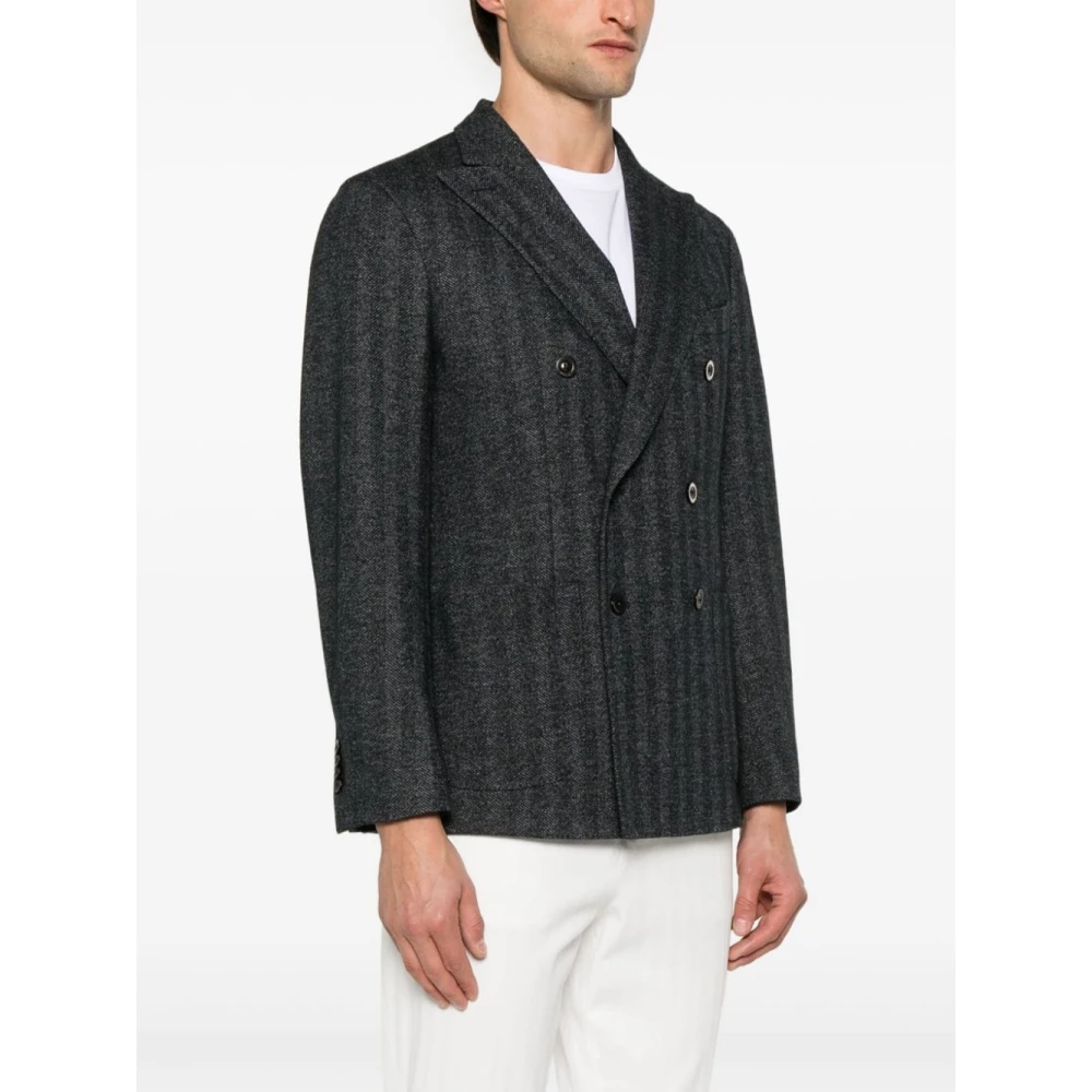 Boglioli Grijze Visgraat Dubbel-Borst Jas Gray Heren