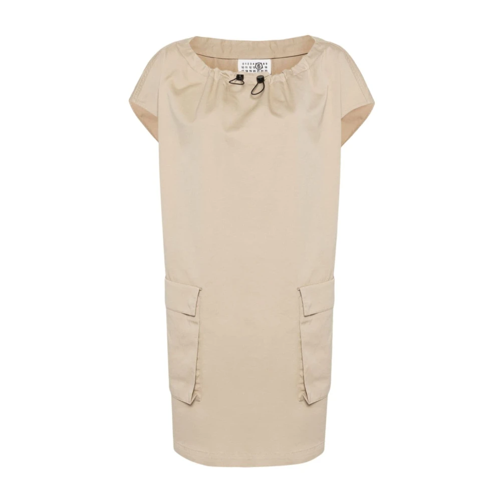 MM6 Maison Margiela Gabardin Mini Klänning med Rynkad Hals Beige, Dam