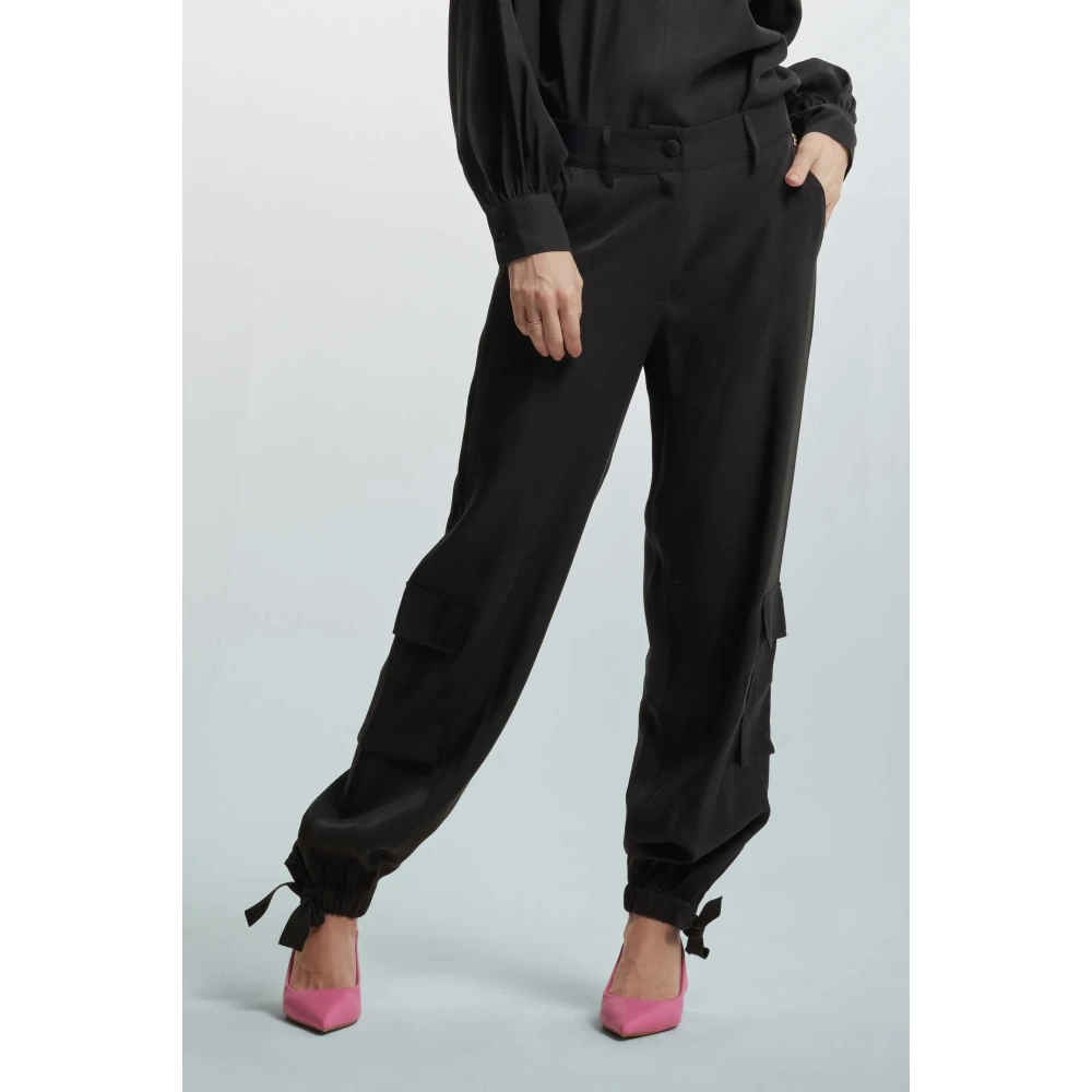 Kocca Viscose broek met trekkoord en zakken Black Dames