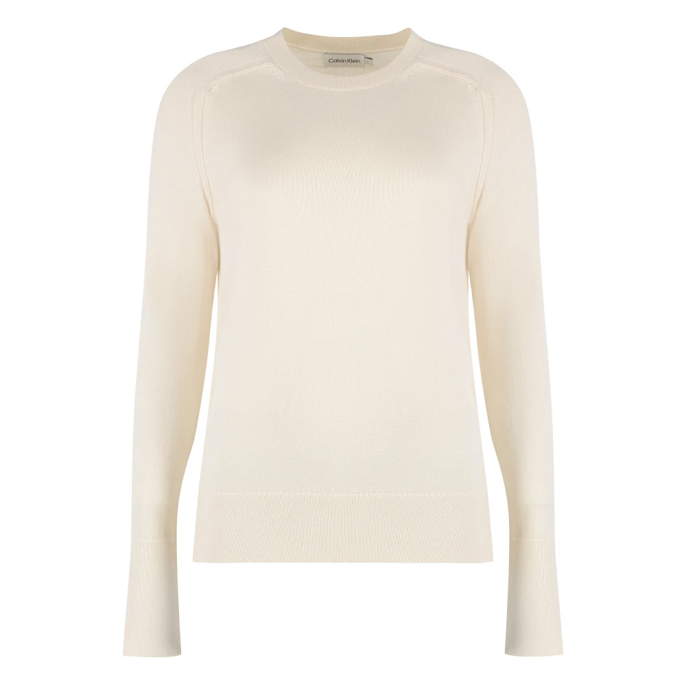 Calvin Klein Geribbelde crew-neck wollen trui Beige Dames