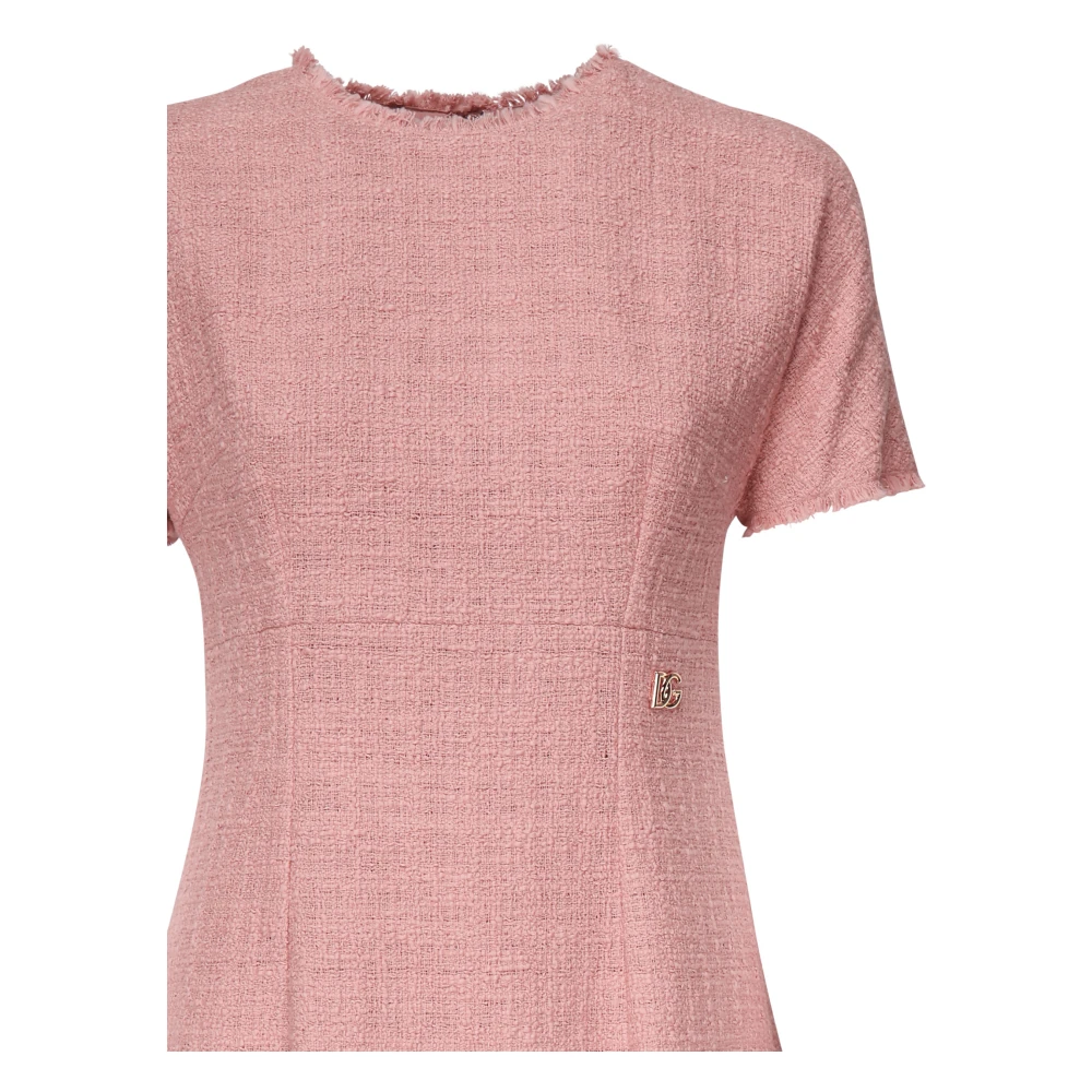 Dolce & Gabbana Roze Tweed Midi Jurk met DG Logo Pink Dames