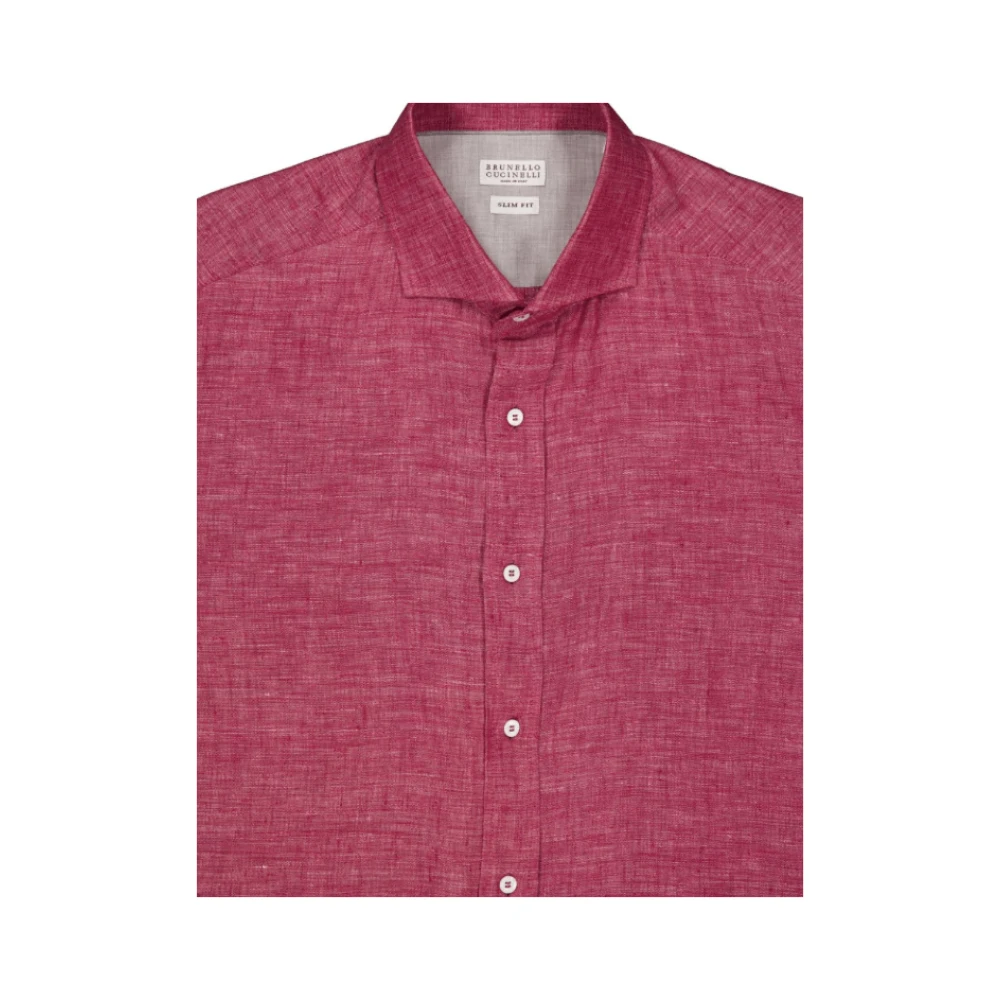 BRUNELLO CUCINELLI Rood Linnen Overhemd met Klassieke Kraag Red Heren