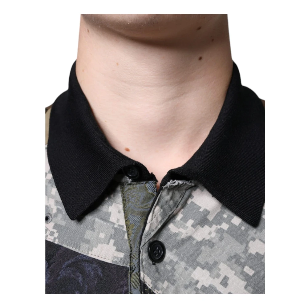Dolce & Gabbana Camouflage Patchwork Zijden Polo T-shirt Multicolor Heren