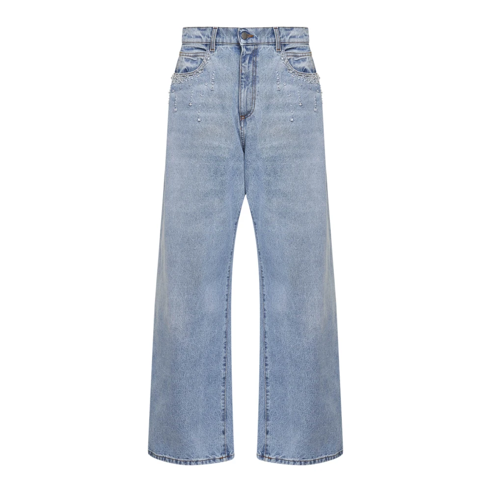 Giuseppe Di Morabito Blue Crystal-Embellished Wide-Leg Jeans - Female - Wide Jeans - W25 - Jeans