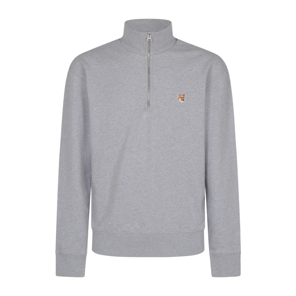 Maison Kitsuné Vos Hoofd Patch Half Zip Sweater Gray Heren