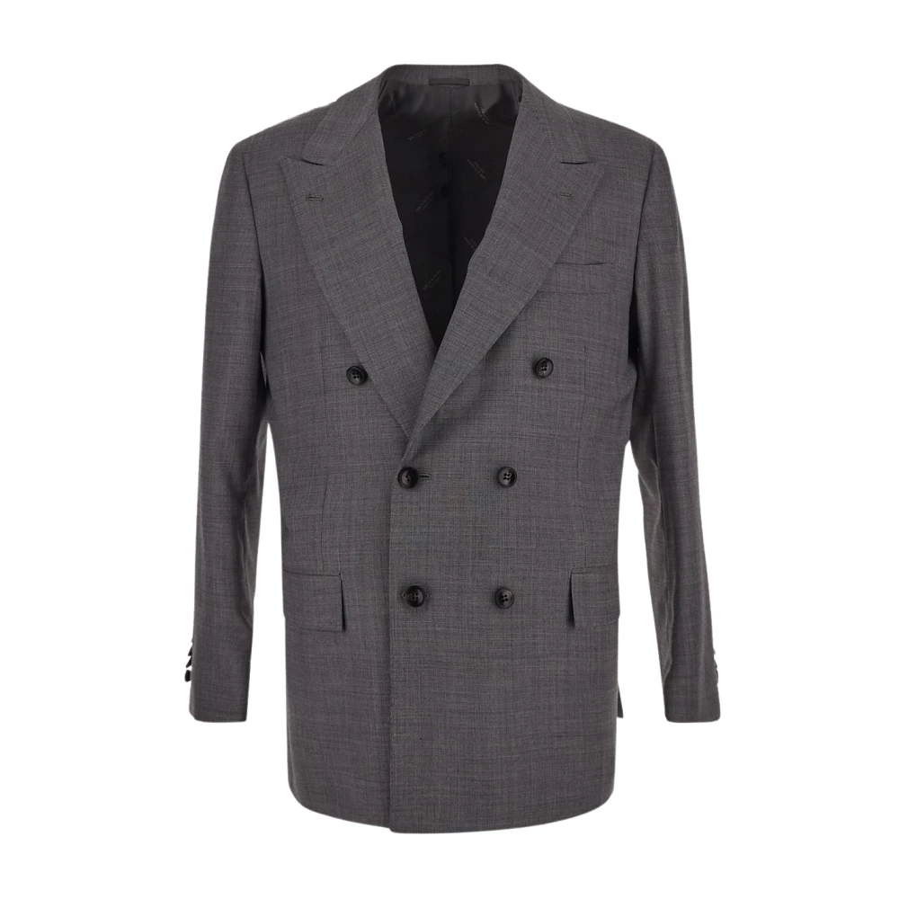 Kiton Double Breasted Suits Gray Heren