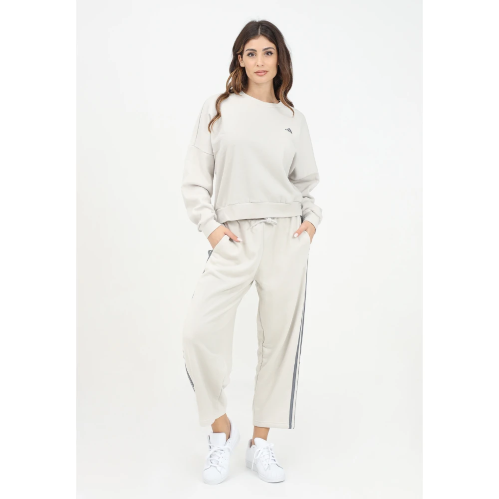 Adidas Essentials 3-Stripes Open Hem Fleece Broek Beige Dames
