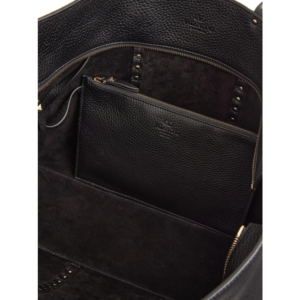 Valentino Garavani Zwarte Gehamerde Leren Tote Tas met Platina Studs Black Dames