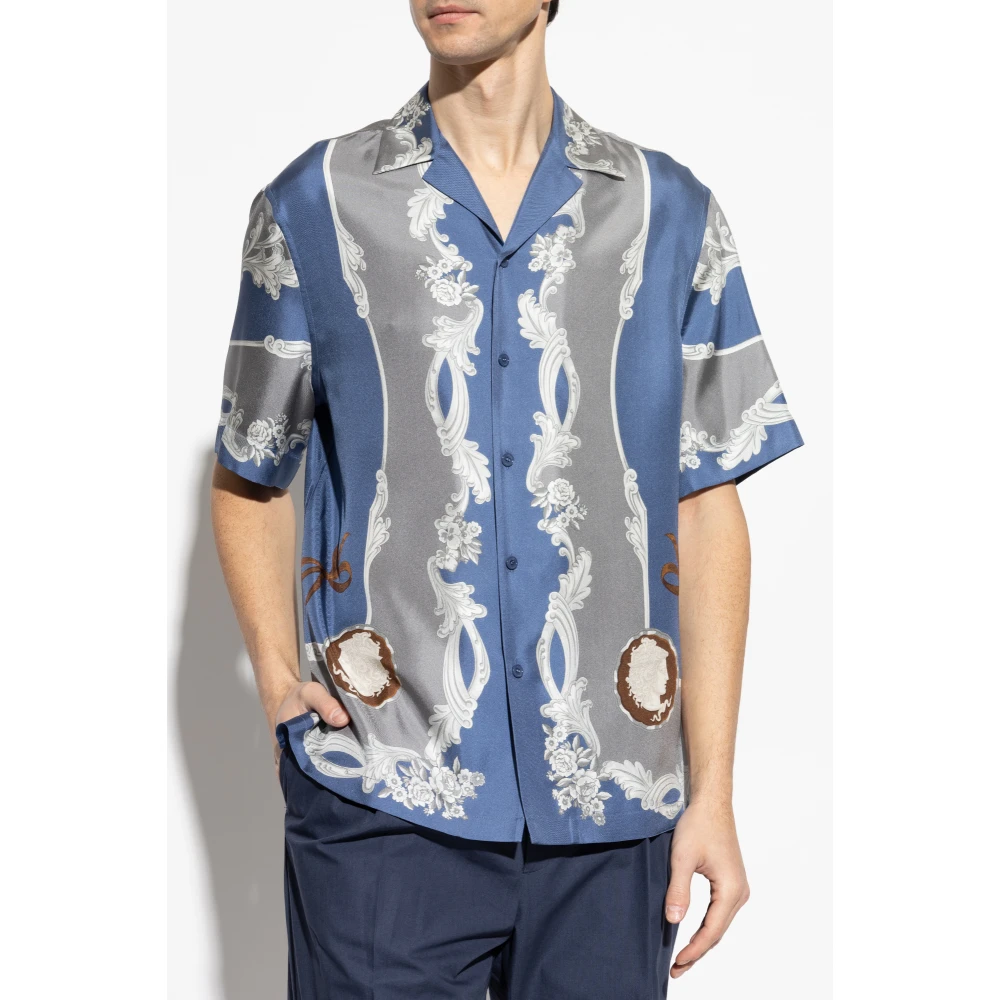 Versace Zijden shirt met korte mouwen Blue Heren