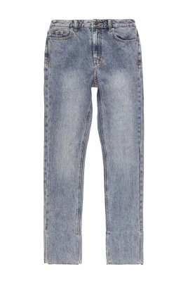 Blå Straight Jeans med Split Hem