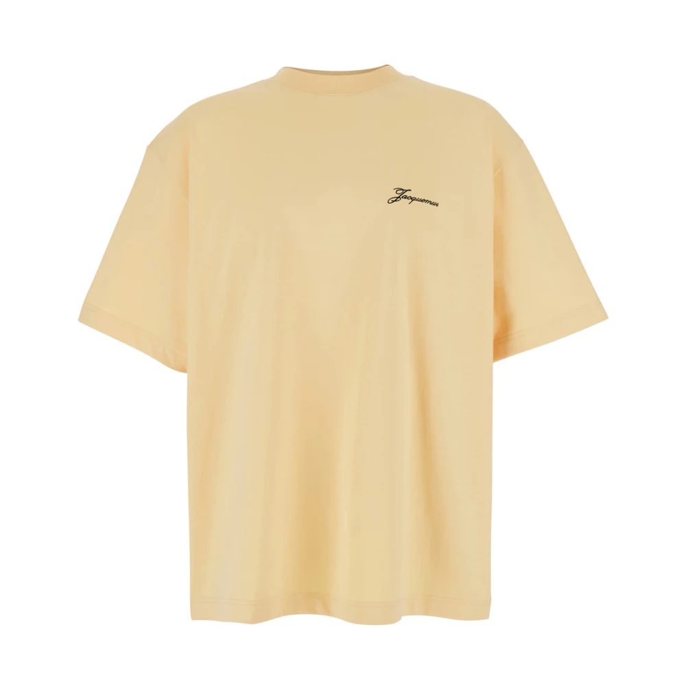 Jacquemus Geel Logo Print Katoenen T-Shirt Yellow Heren