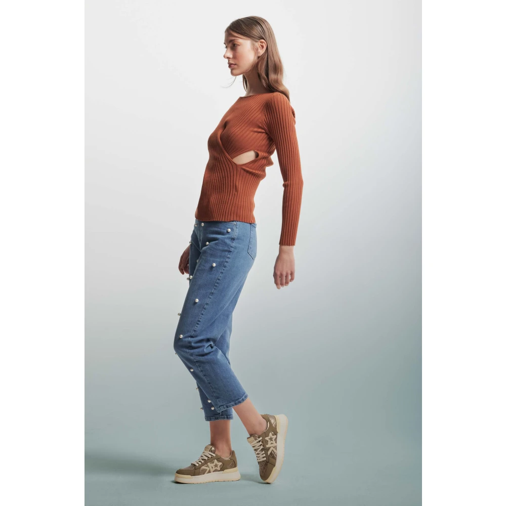 Kocca Ribgebreide Kabeltrui Omslag Voorkant Brown Dames