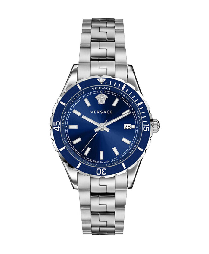 elegante-cadran-bleu-montre-en-acier-inoxydable